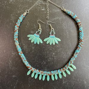 Blue Leafy Necklace/Earring set