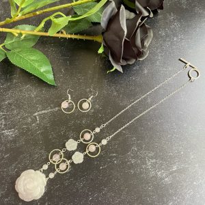 Rose Quartz Necklace Earring Set