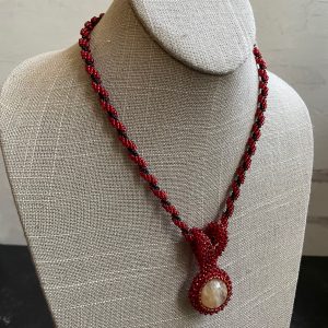 Beige Stone Red Rope Necklace