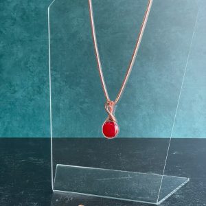 Glass Wire-wrapped Necklace - red